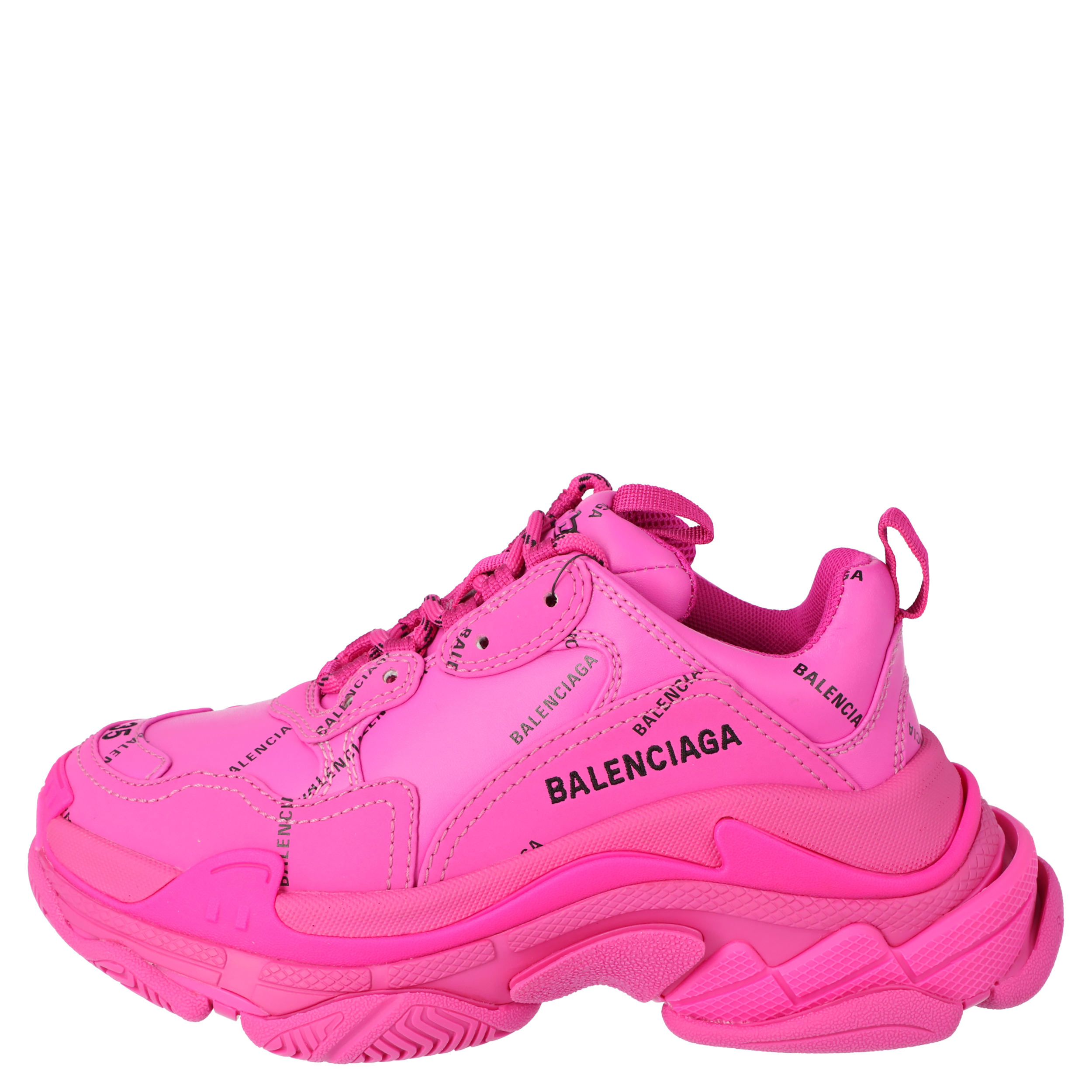 Pre-owned Balenciaga Pink 'all Over Logo' Triple S Sneakers Size 35