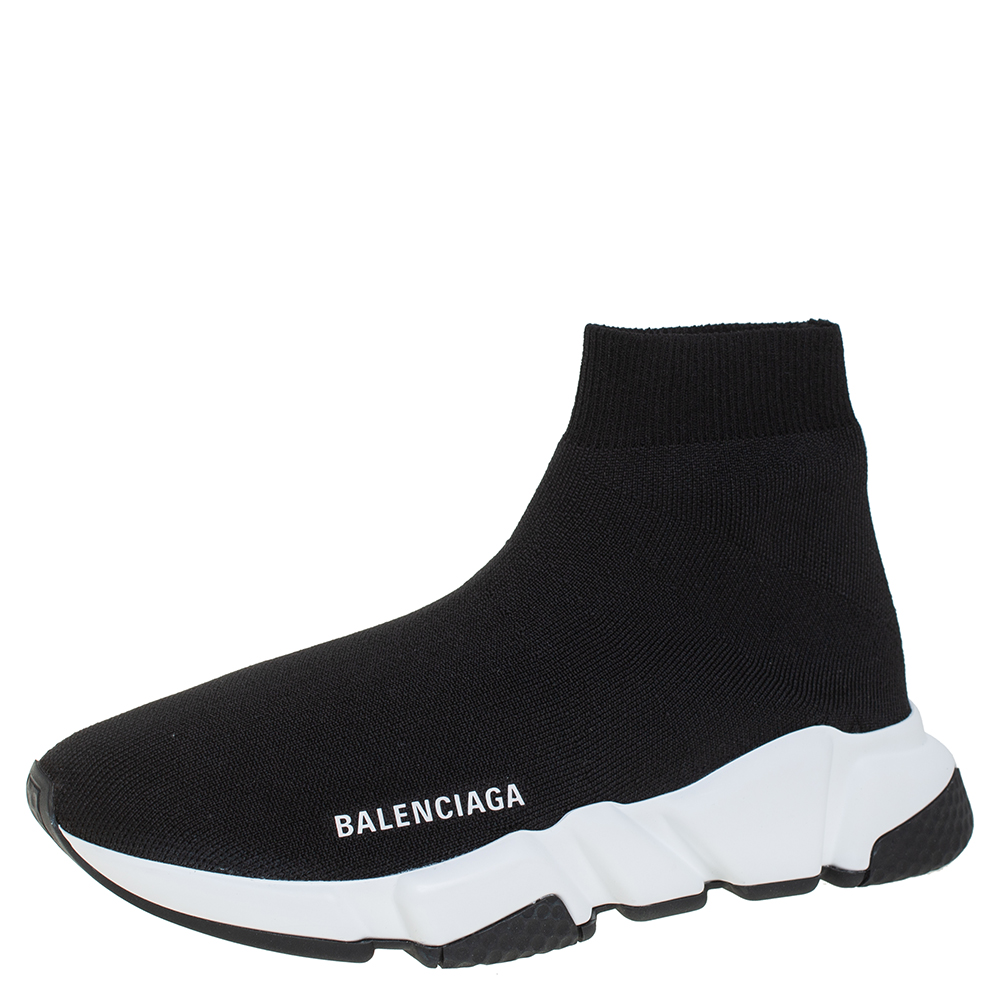 Pre-owned Balenciaga Black Knit Fabric Speed Sneaker Size Eu 37