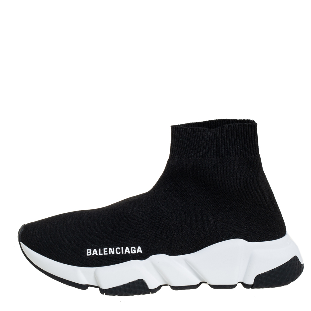 

Balenciaga Black Knit Fabric Speed Trainer Slip On Sneakers Size