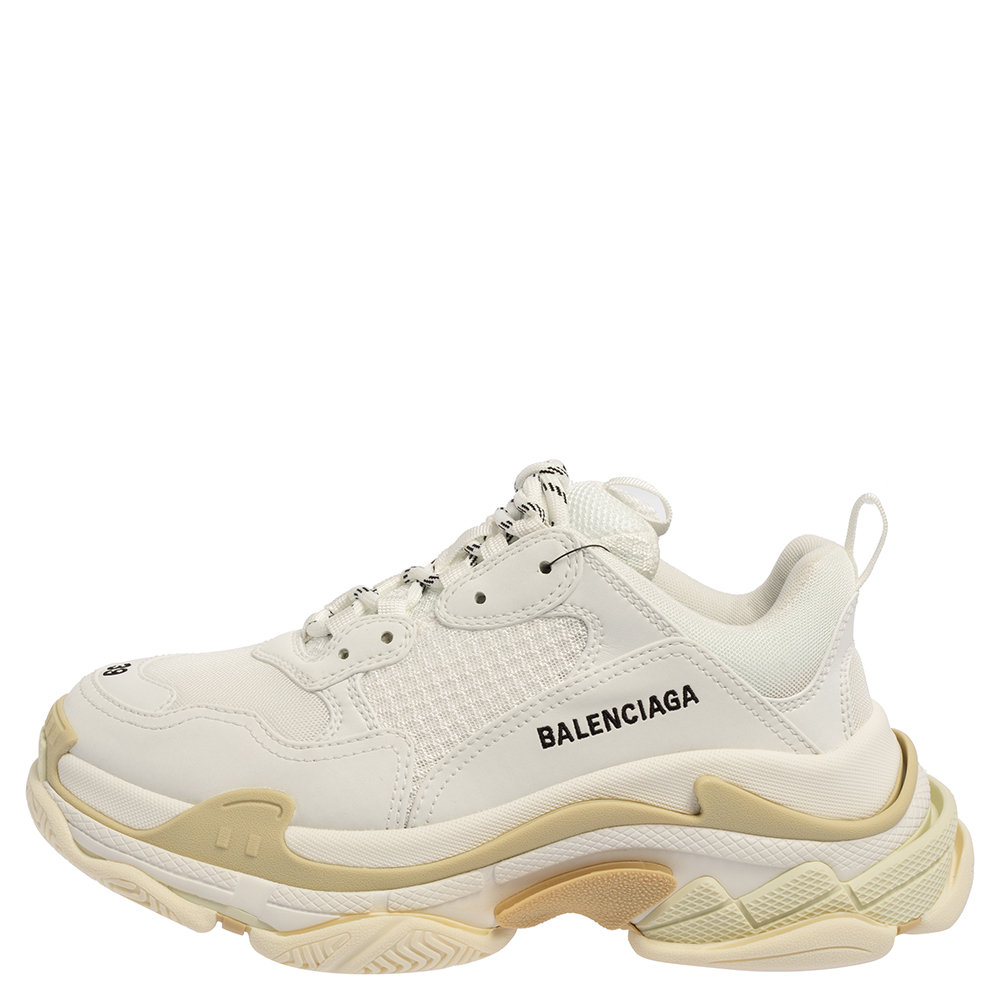 

Balenciaga White Mesh And Leather Triple S Low Top Sneakers Size
