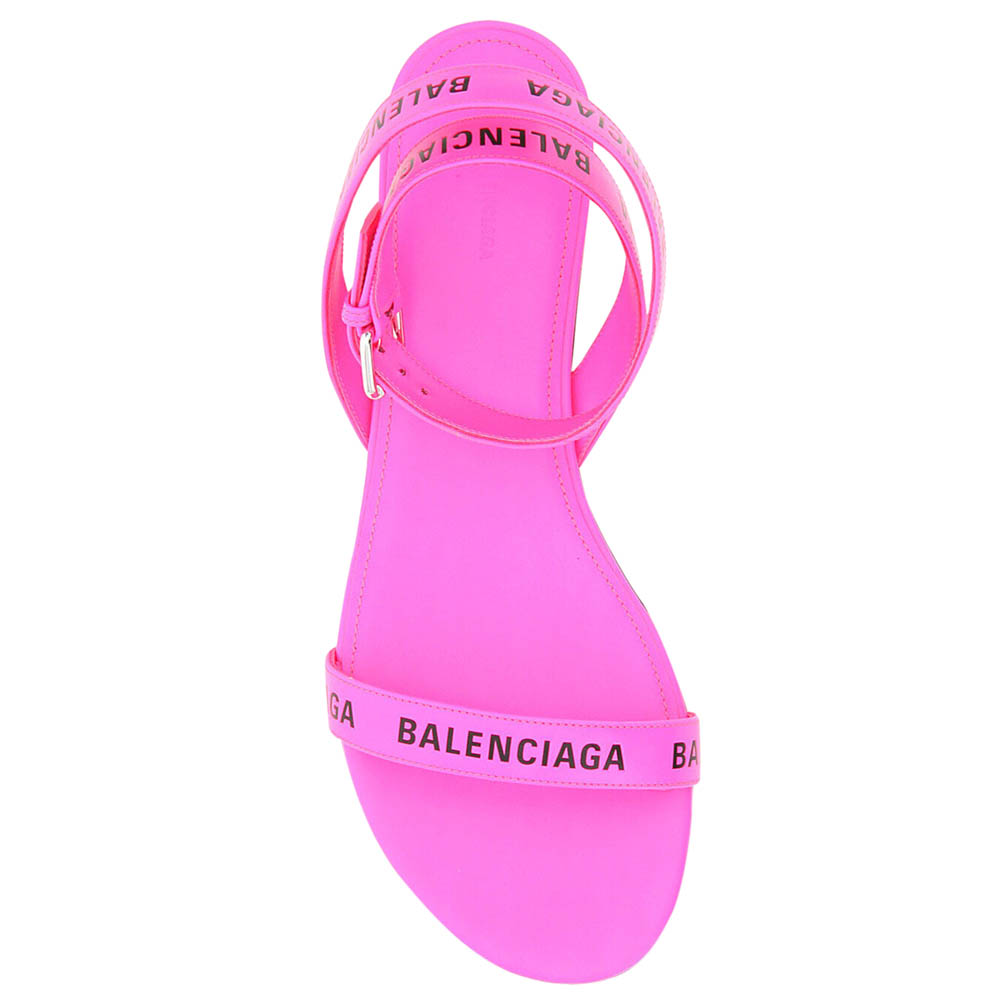 

Balenciaga Pink Leather All Over Logo Round Flat Sandals Size IT