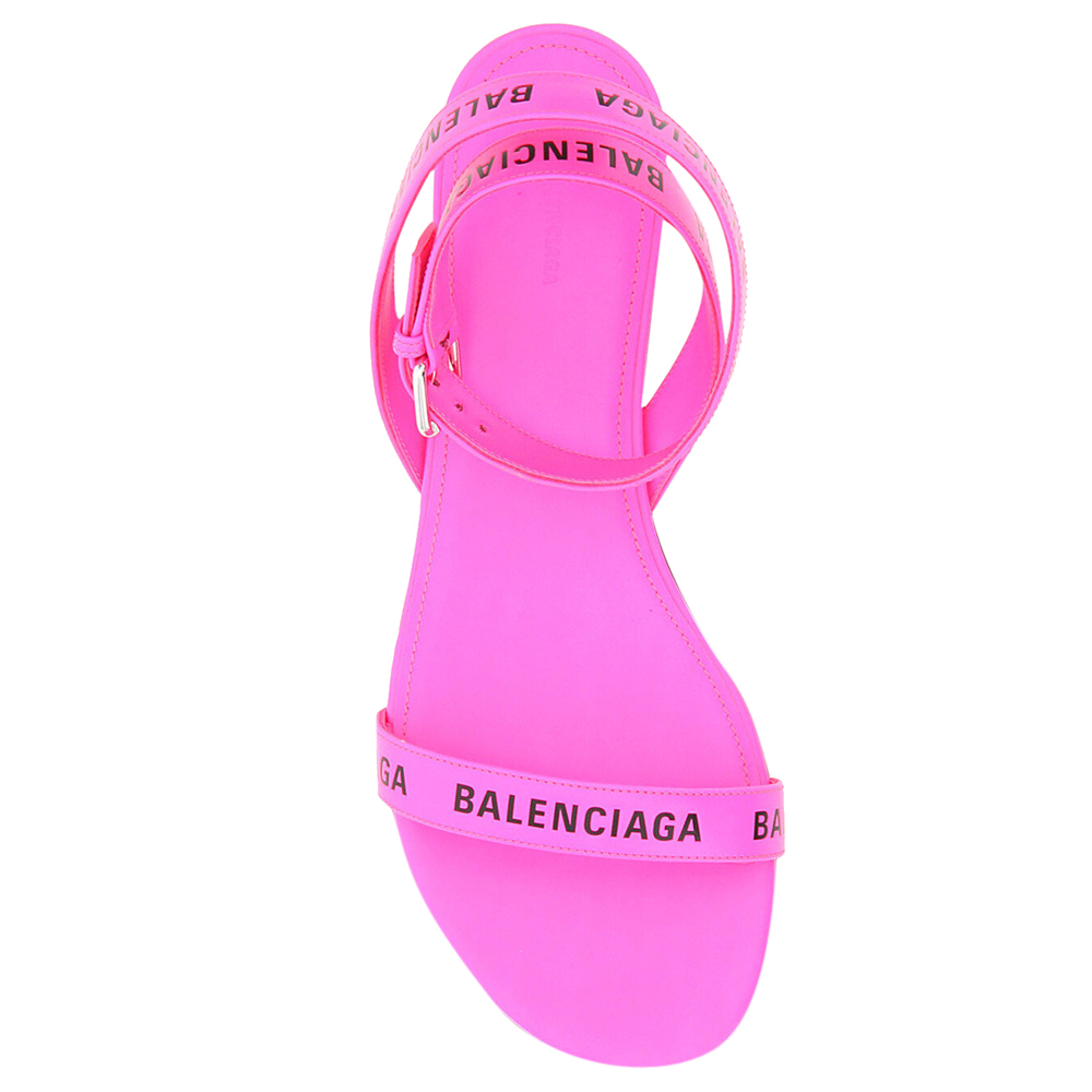 

Balenciaga Pink Leather Allover Logo Round Flat Sandals Size IT