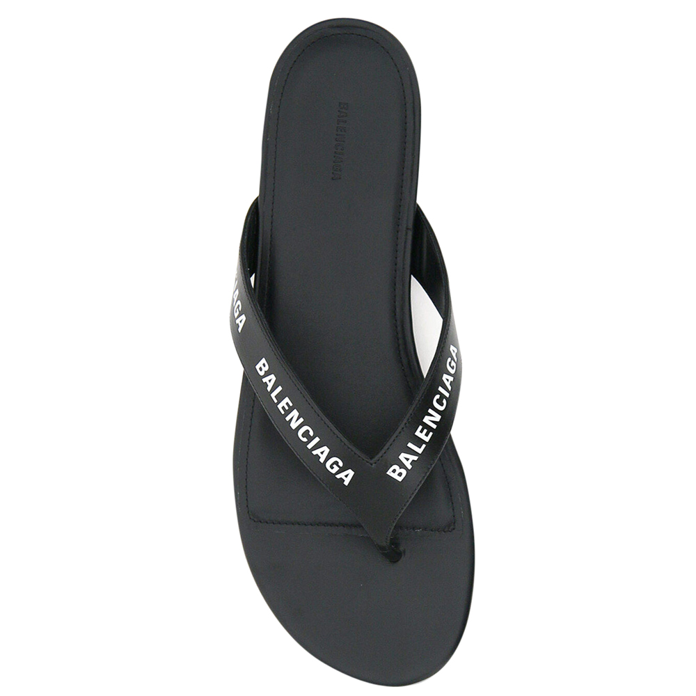 

Balenciaga Black Leather Allover Logo Round Thong Sandals Size IT