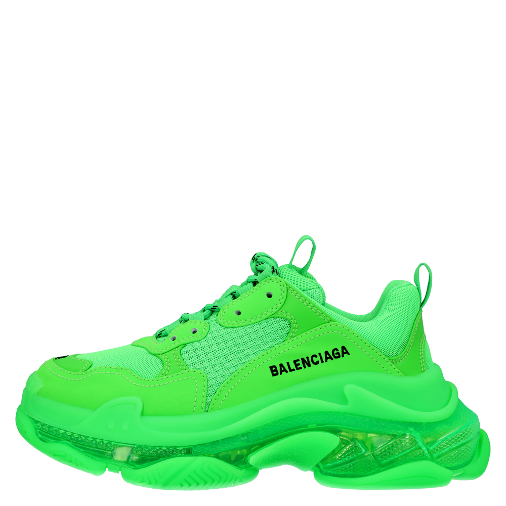 

Balenciaga Women Bright Green Leather And Mesh Triple S Sneakers Size EU