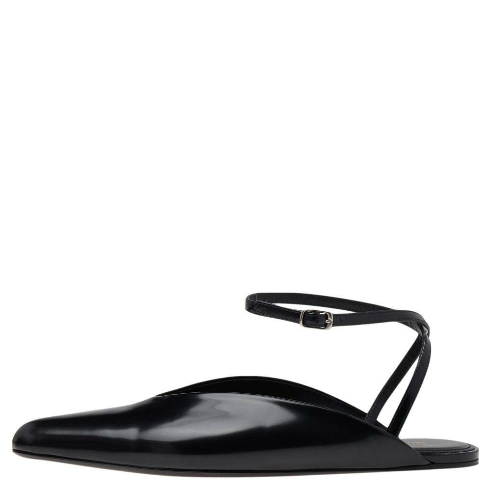 

Balenciaga Black Leather Flat Ankle Strap Mules Size