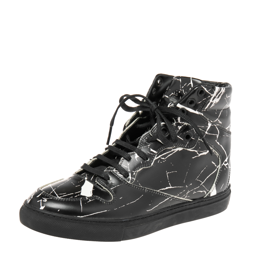 

Balenciaga Monochrome Marble Effect Leather High Top Sneakers Size, Black