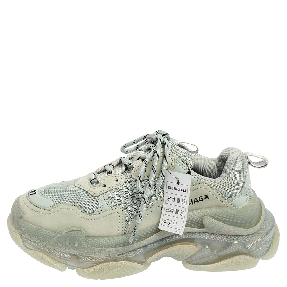 

Balenciaga Grey Mesh And Leather Triple S Clear Sole Platform Sneakers Size