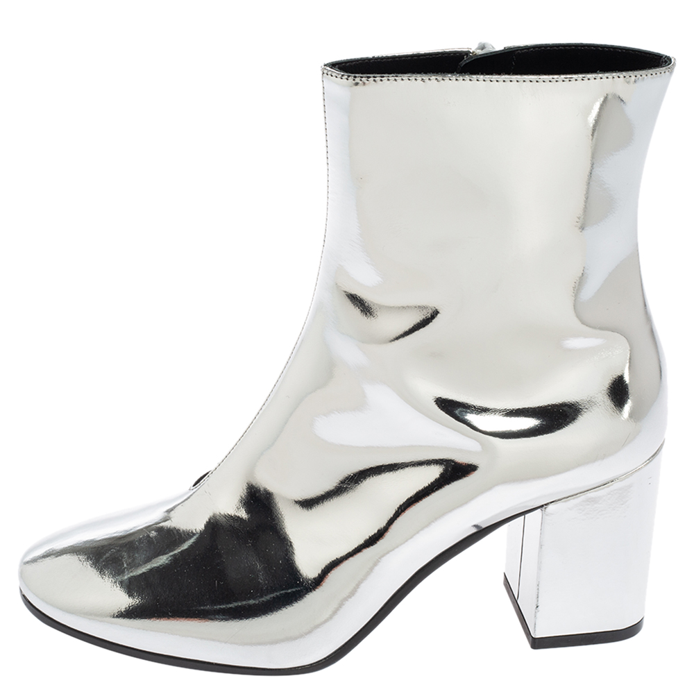 

Balenciaga Silver Leather Ankle Boots Size