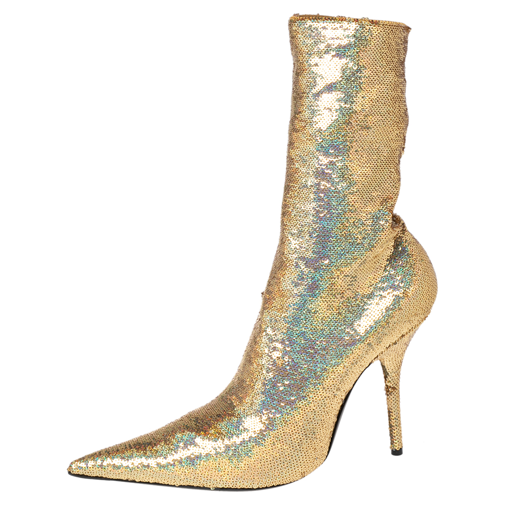

Balenciaga Gold Sequins Knife Ankle Length Boots Size