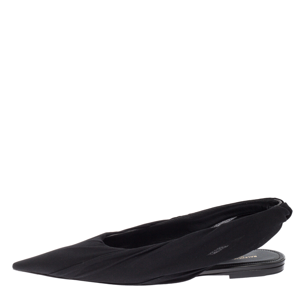 

Balenciaga Black Jersey Knife Pointed-Toe Slingback Flats Size