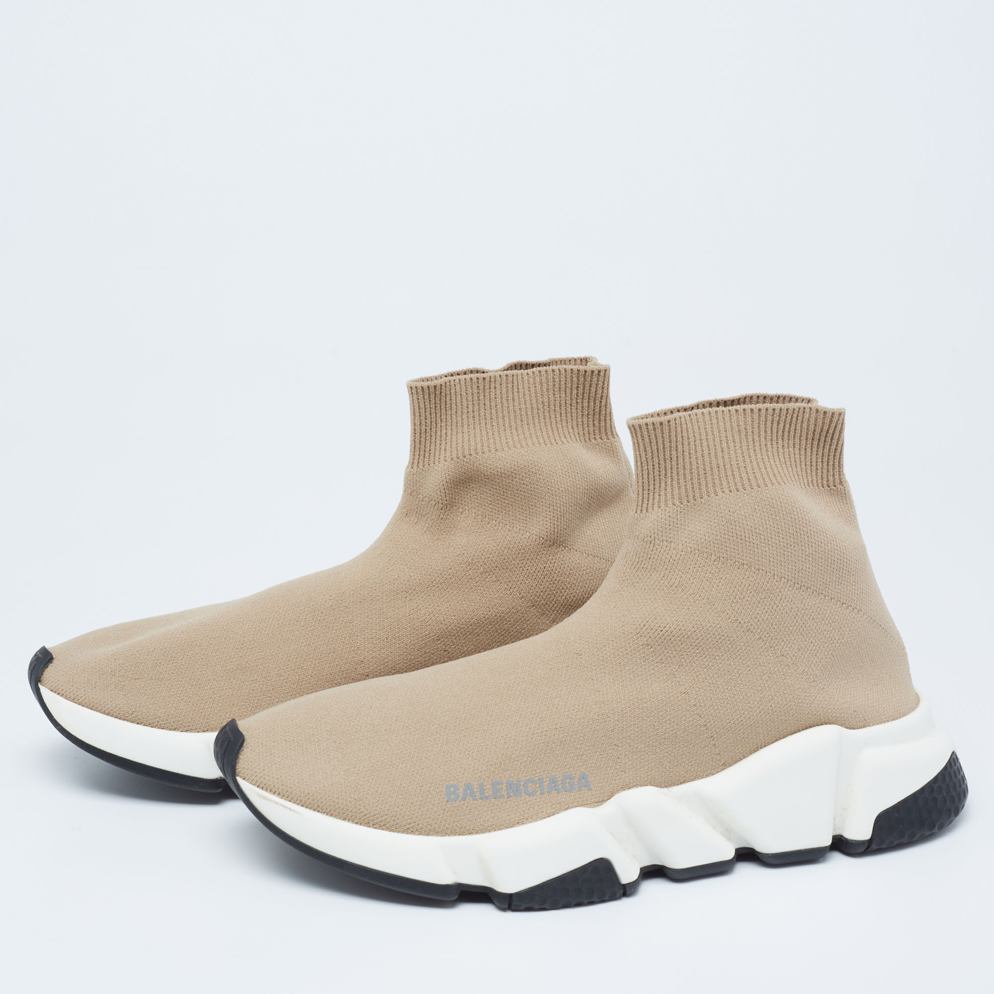 

Balenciaga Beige Knit Fabric Speed Trainer High-Top Sneakers Size