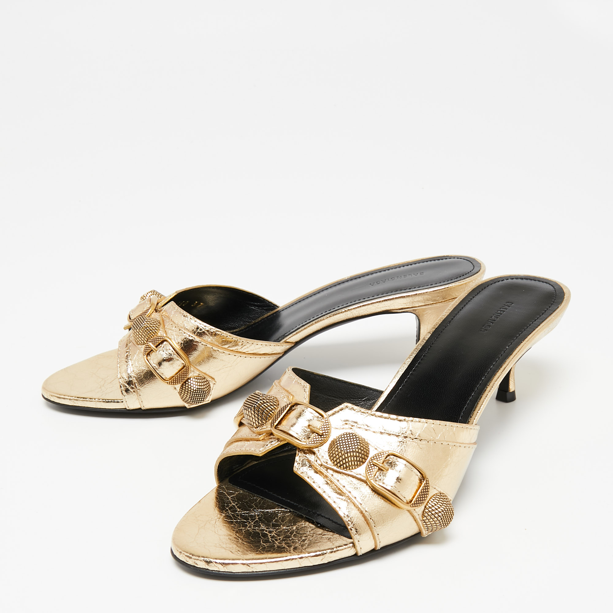 

Balenciaga Gold Leather Cagole Slide Sandals Size