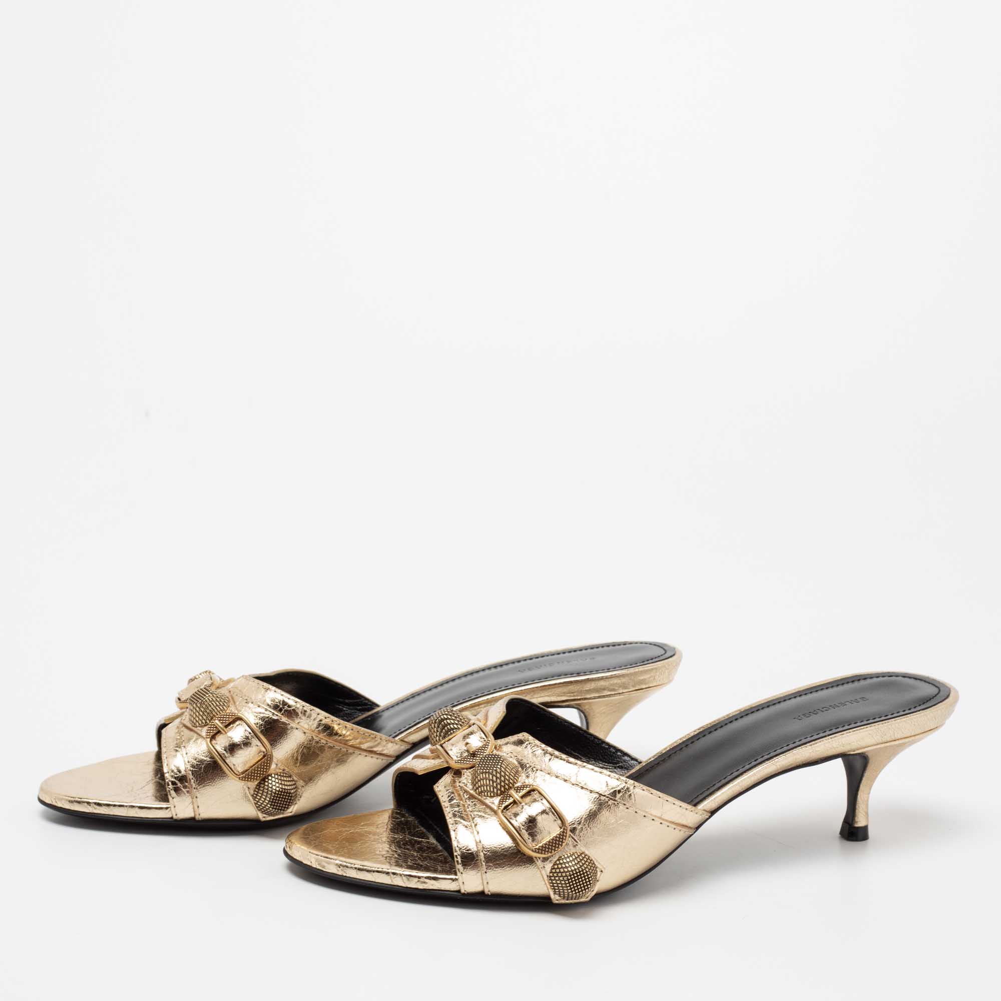 

Balenciaga Gold Leather Cagole Slide Sandals Size