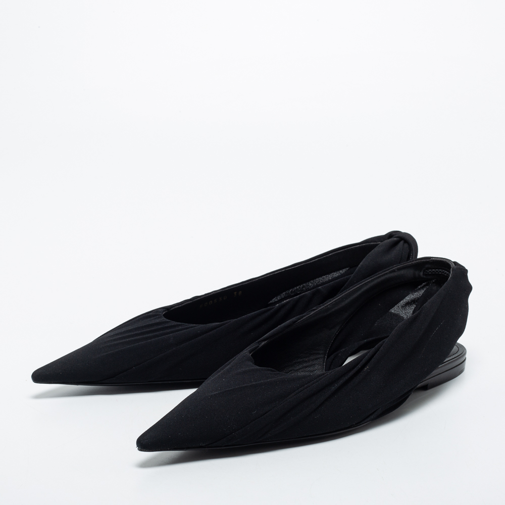 

Balenciaga Black Fabric Knife Pointed Toe Slingback Flats Size