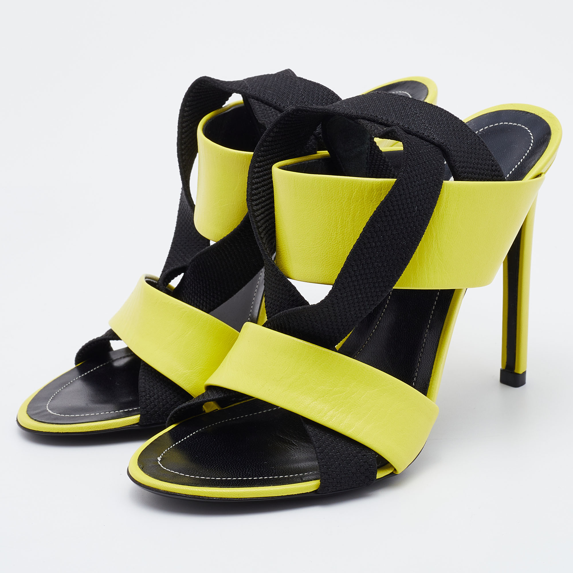 

Balenciaga Yellow/Black Leather and Elastic Strappy Sandals Size