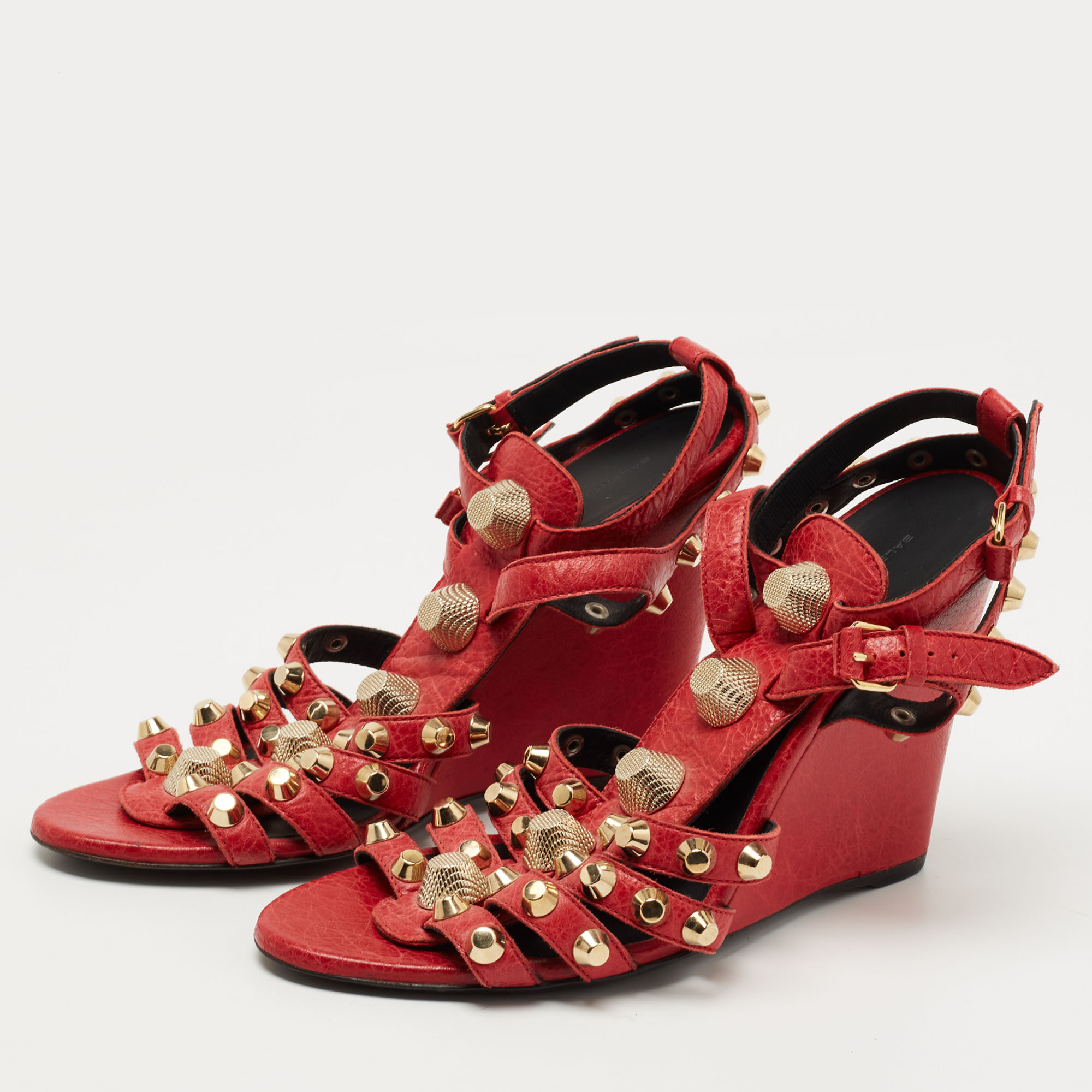 

Balenciaga Red Leather Arena Wedge Sandals Size