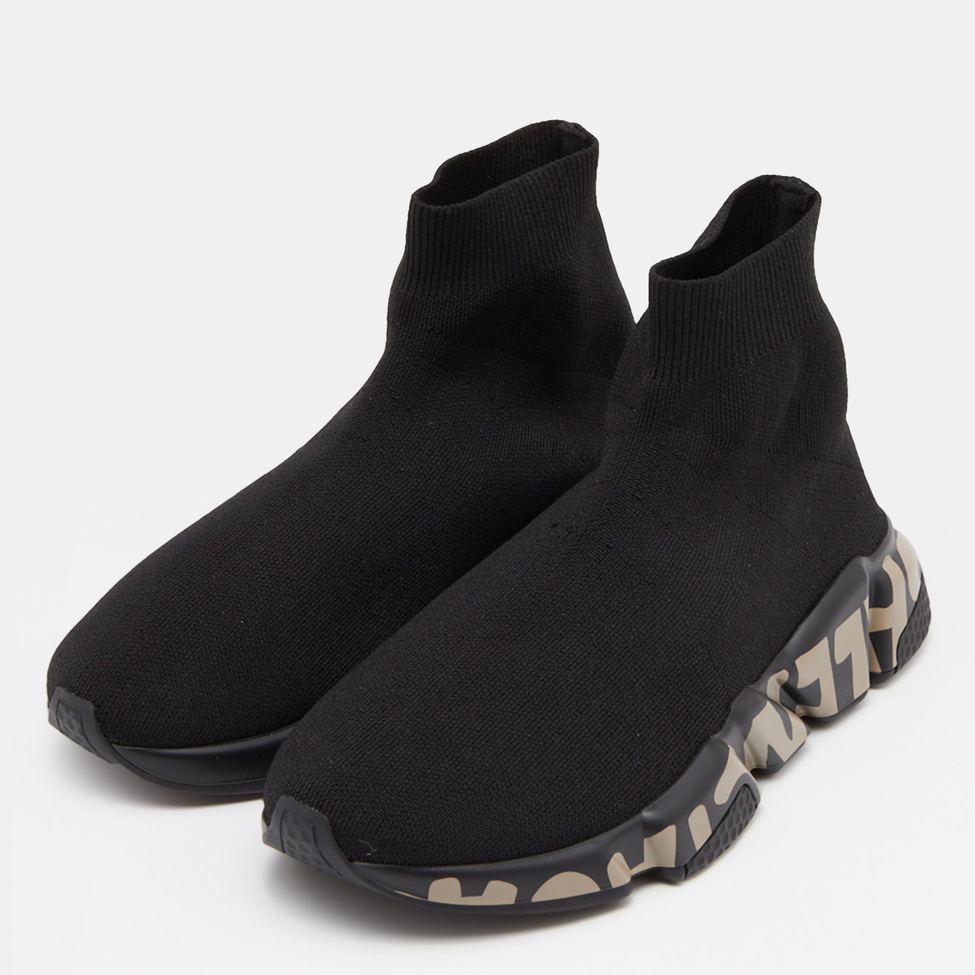 

Balenciaga Black Knit Fabric Logo Speed Trainer Sneakers Size