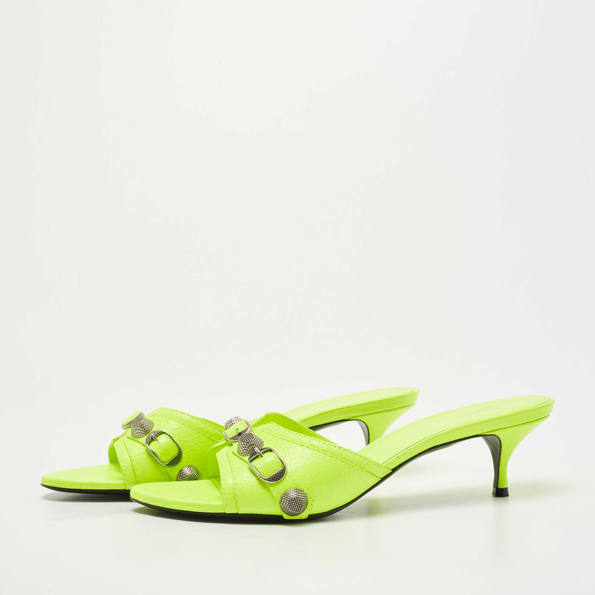 

Balenciaga Neon Yellow Leather Cagole Slide Sandals Size
