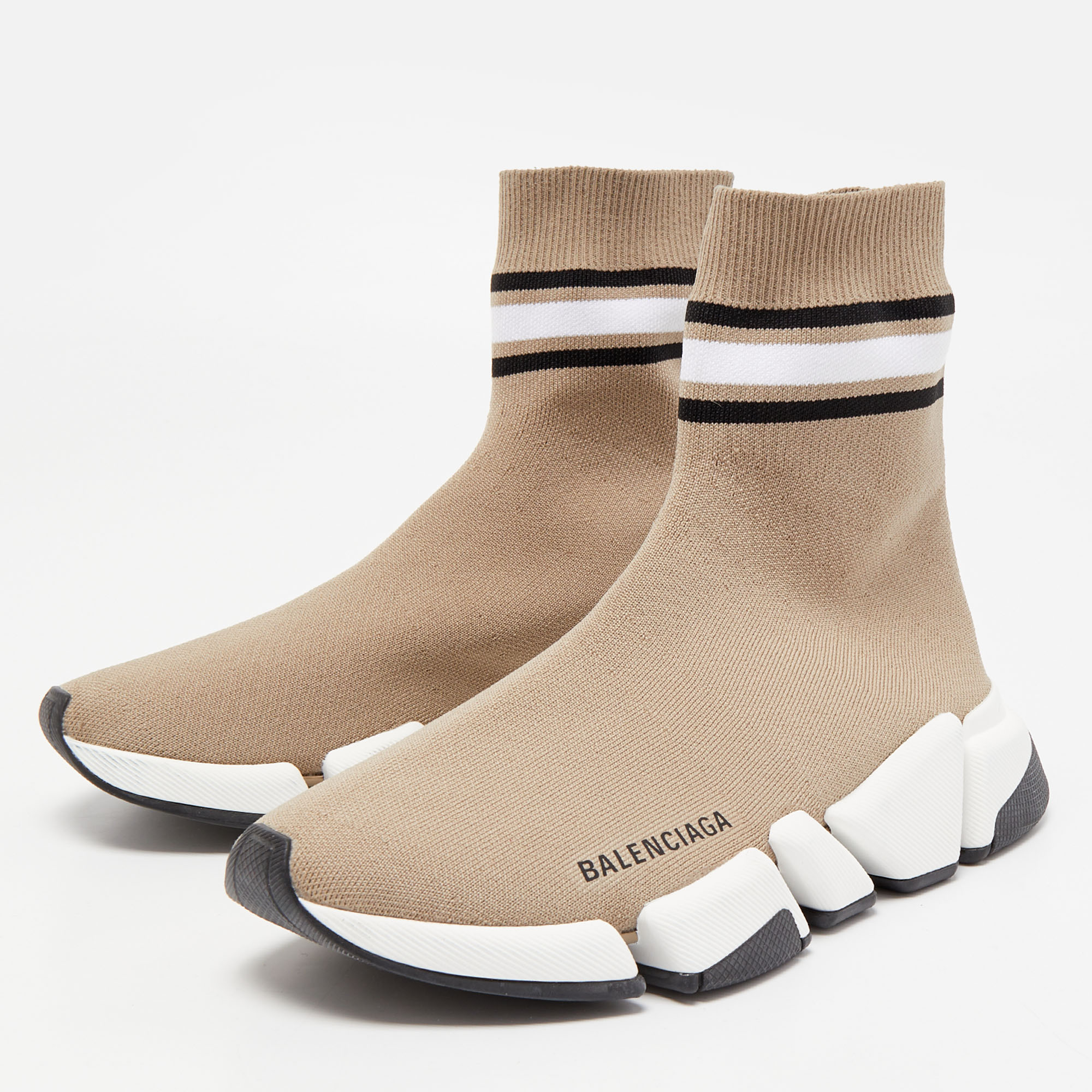 

Balenciaga Light Brown Knit Fabric Speed Trainer Sneakers Size