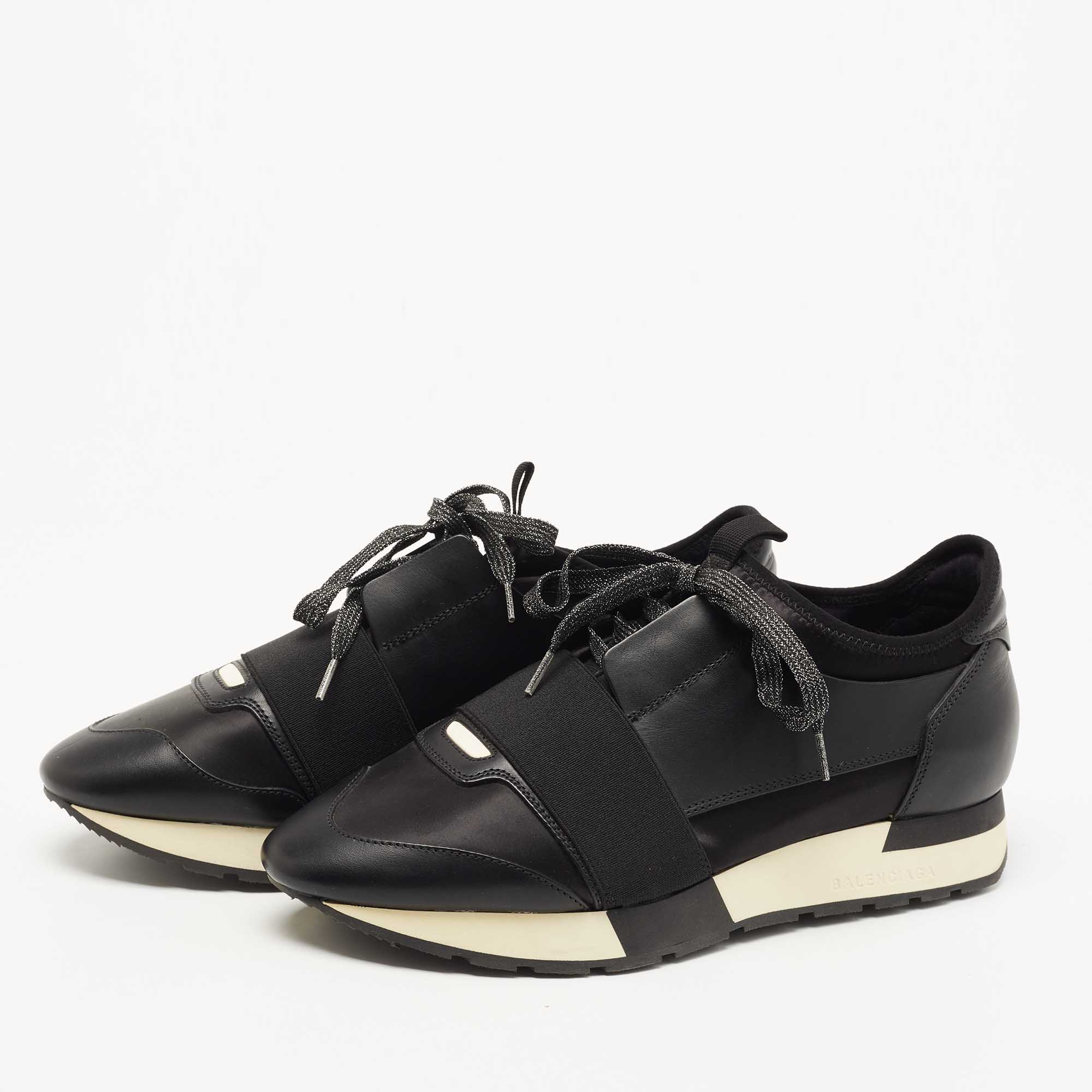 

Balenciaga Black Leather and Satin Race Runner Sneakers Size