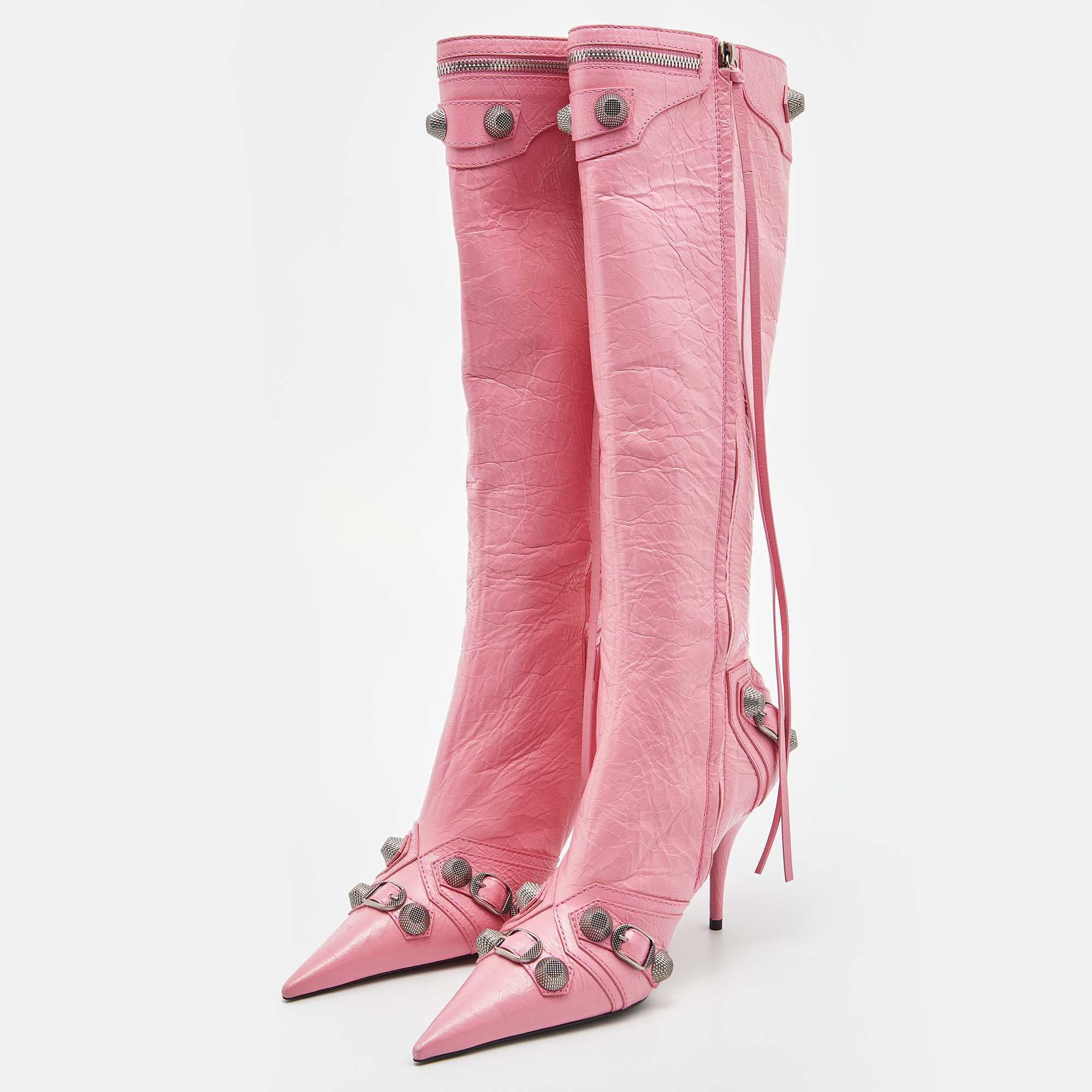 

Balenciaga Pink Leather Le Cagole Knee Length Boots Size