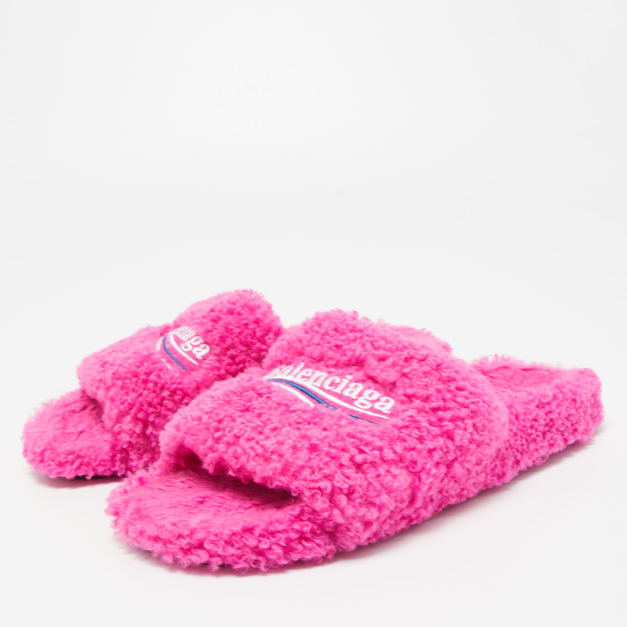 

Balenciaga Pink Fur Flat Slides Size