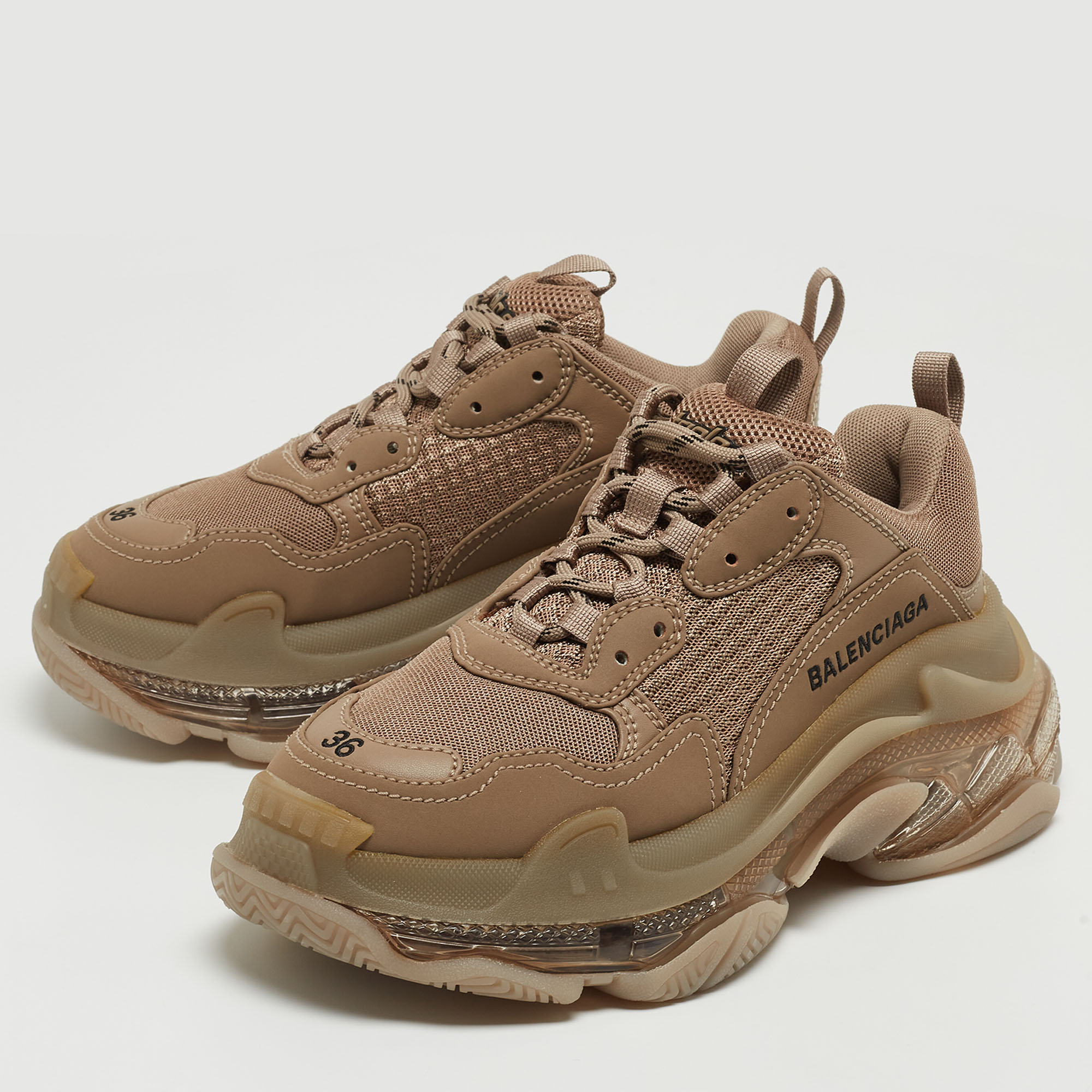 

Balenciaga Brown Faux Leather and Mesh Triple S Low Top Sneakers Size