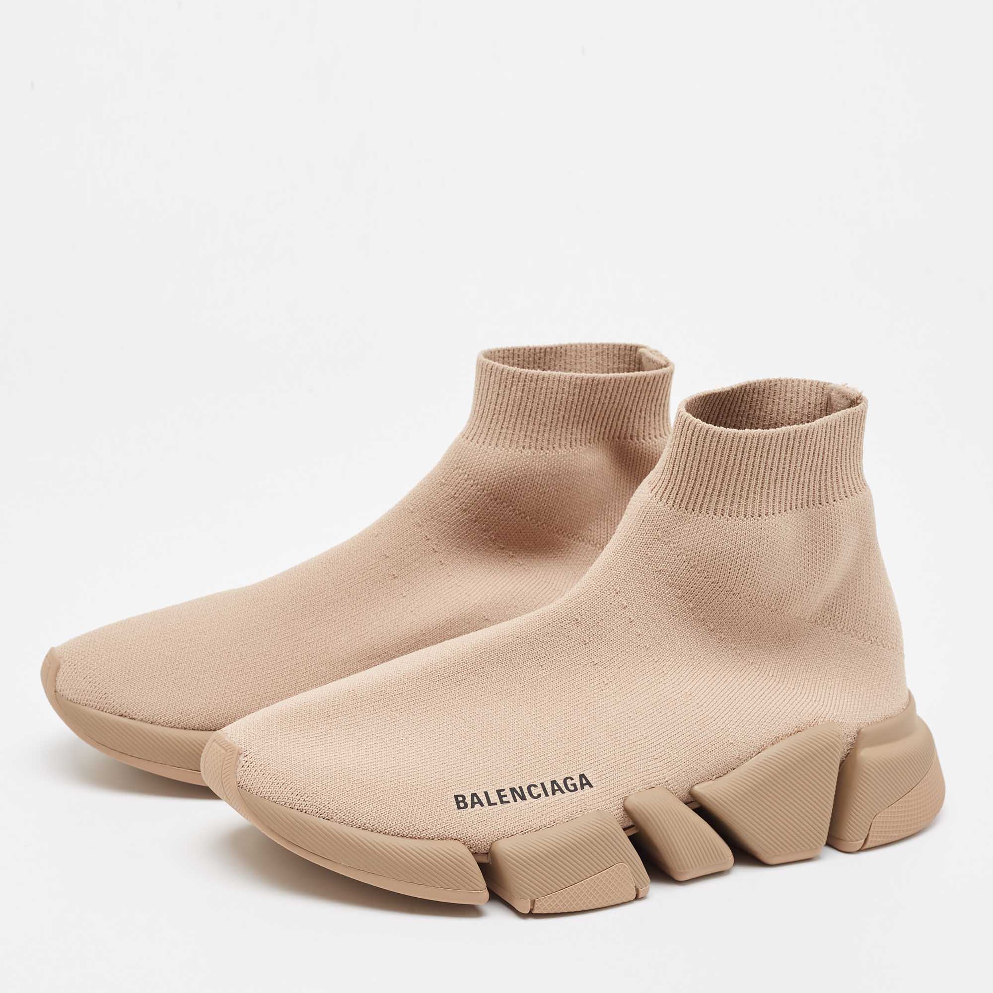 

Balenciaga Light Brown Knit Fabric Speed Trainer Sneakers Size