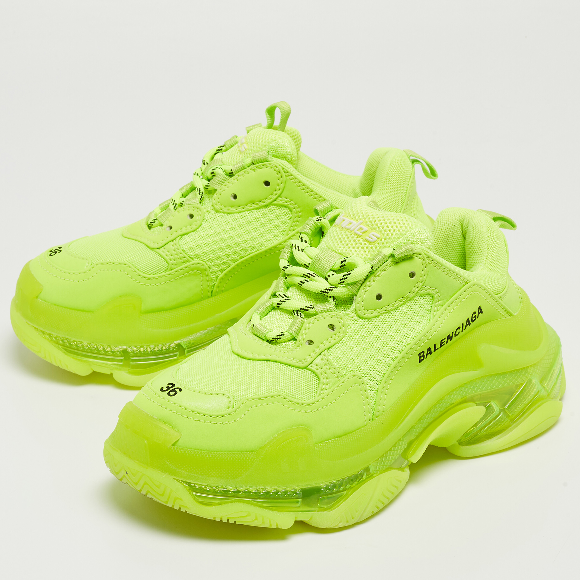 

Balenciaga Green Nubuck Leather and Mesh Triple S Clear Sneakers Size