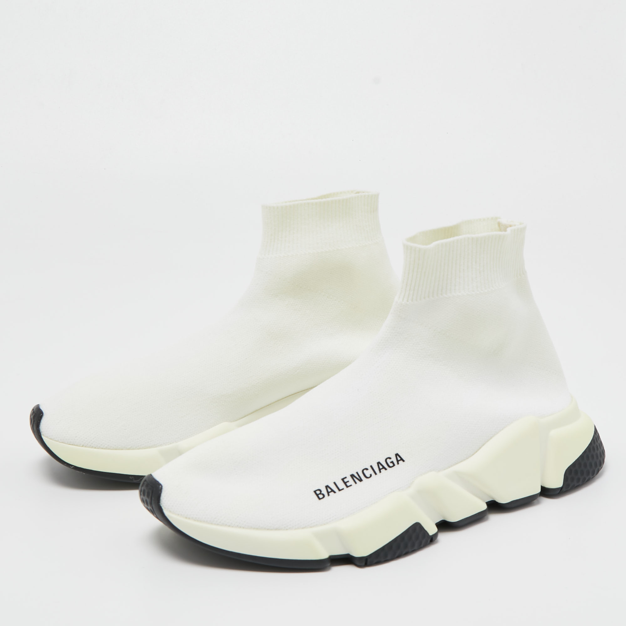 

Balenciaga Off White Knit Fabric Speed Trainer Sneakers Size