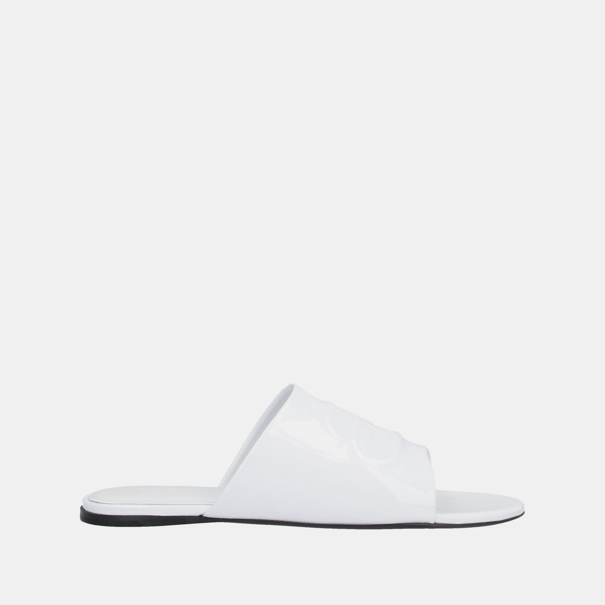 Pre-owned Balenciaga Leather Patent Leather Flat Slides 36 In White