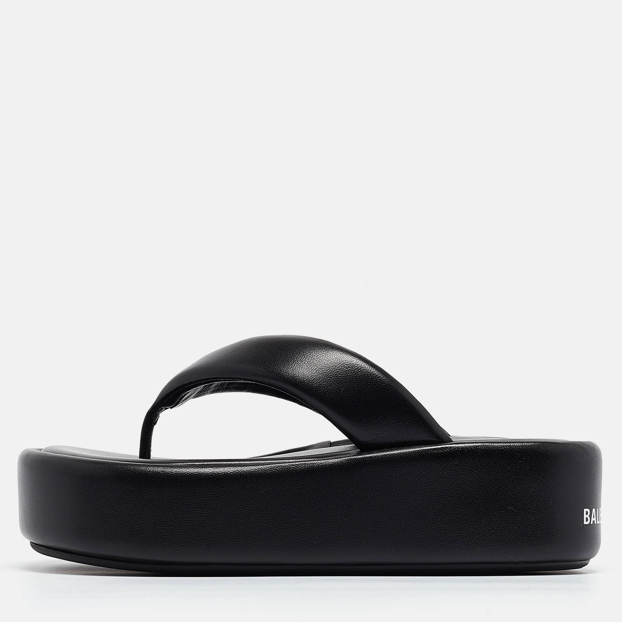 

Balenciaga Black Leather Platform Thong Sandals Size