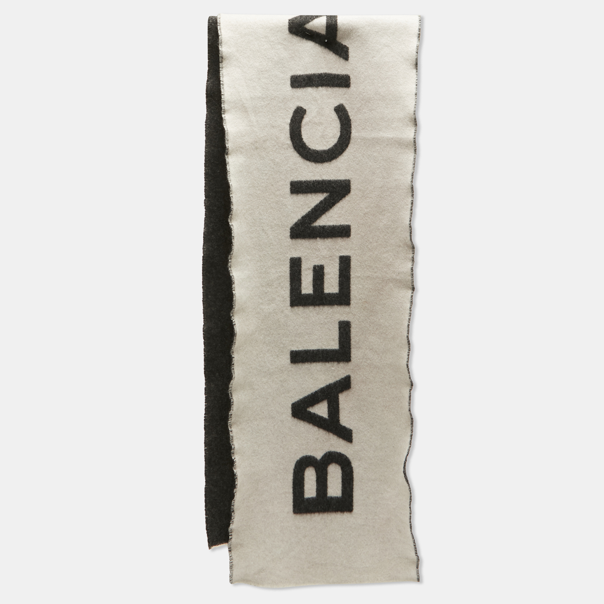 Pre-owned Balenciaga Grey Logo Pattern Wool Scarf