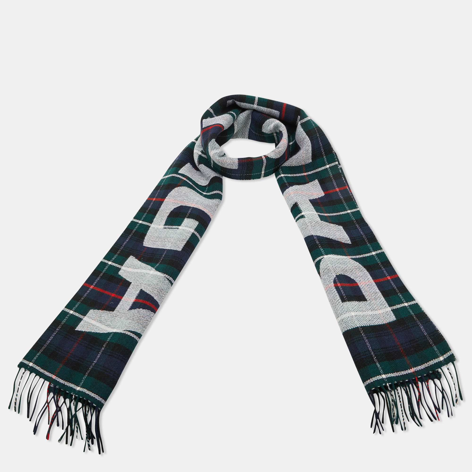 Balenciaga Multicolor Logo Print Wool Scarf 