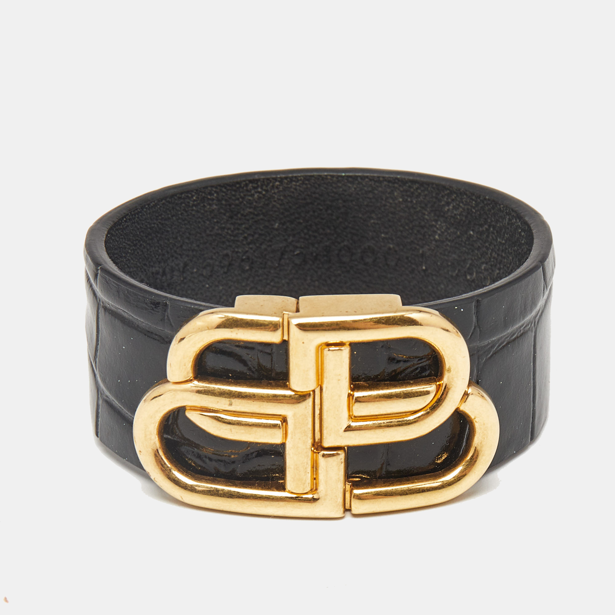 

Balenciaga BB Black Leather Gold Tone Bracelet