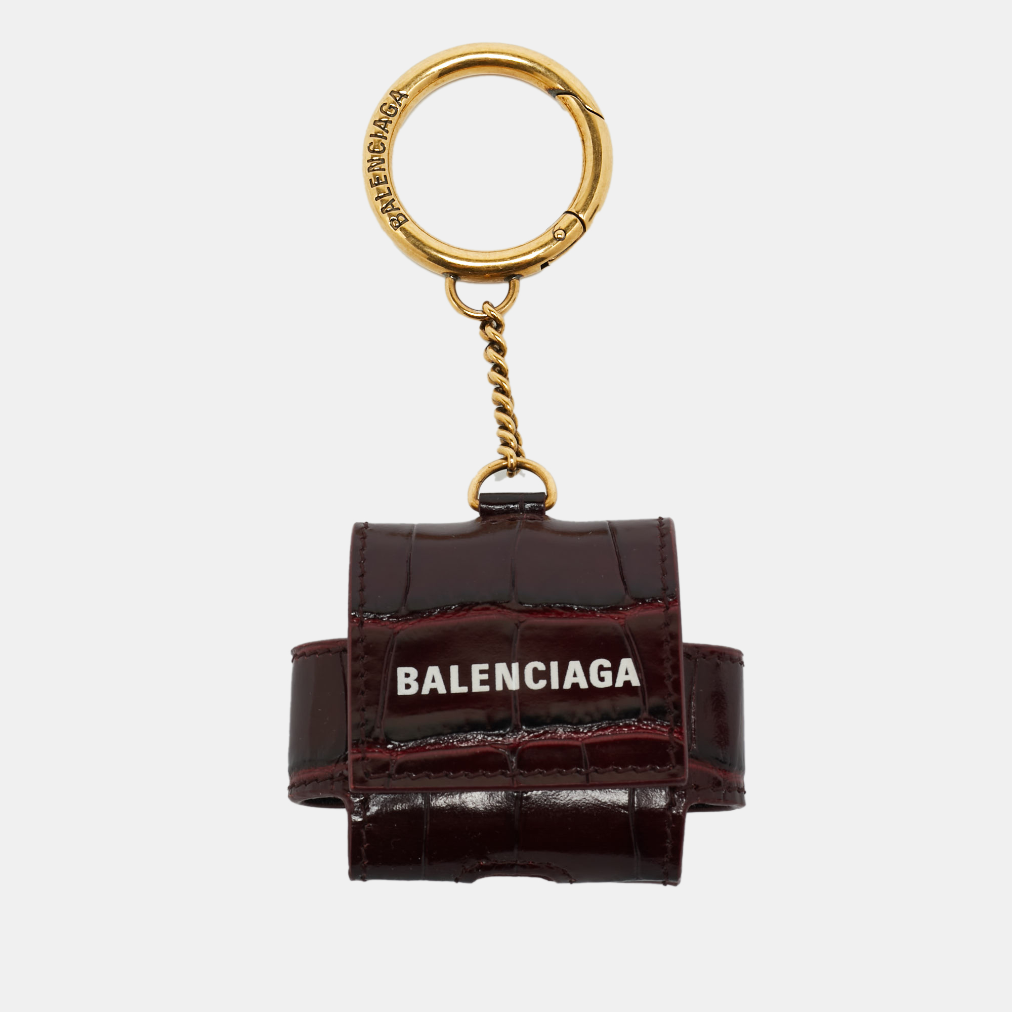 

Balenciaga Burgundy Croc Embossed Leather Cash AirPod Pro Holder