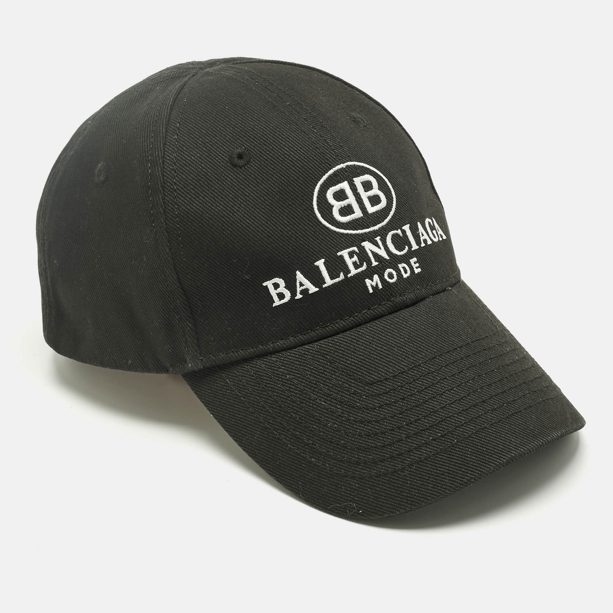

Balenciaga Black Logo Print Cotton Baseball Cap L