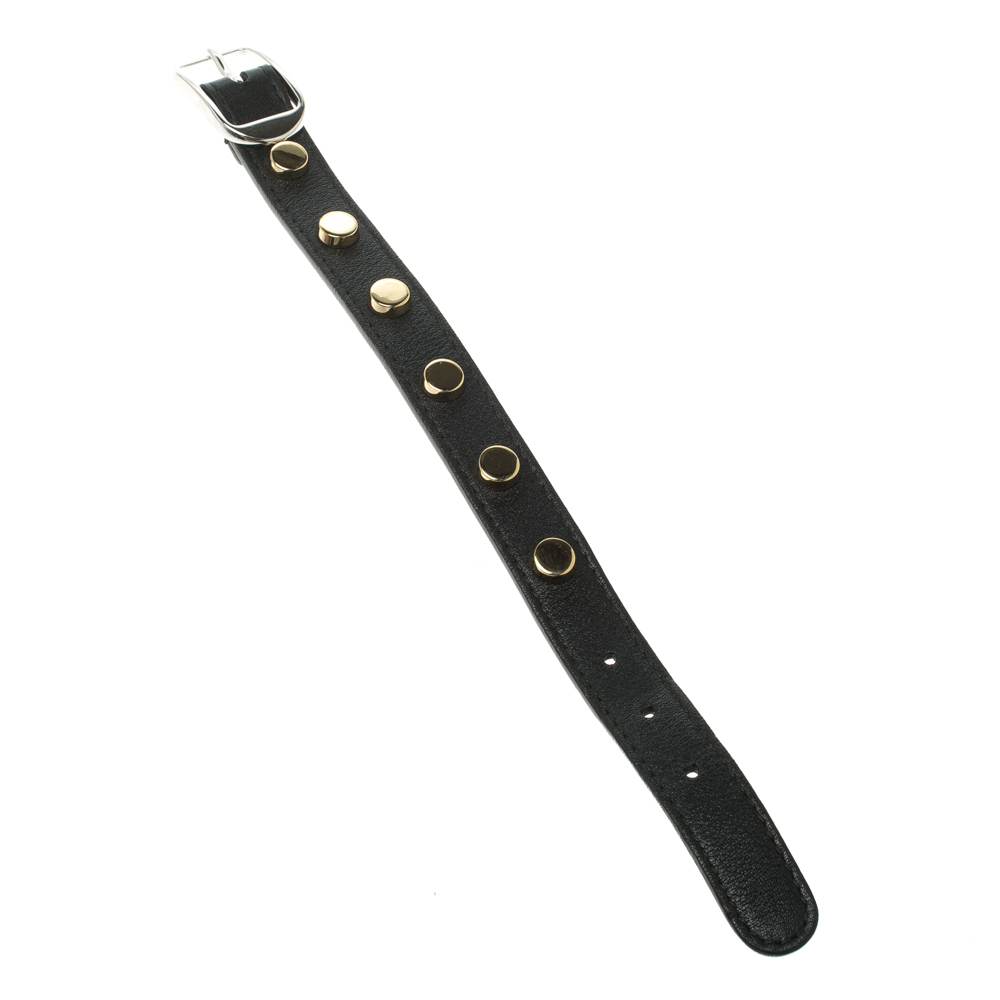 Pre Owned Balenciaga Gold Tone Studded Black Leather Bracelet M