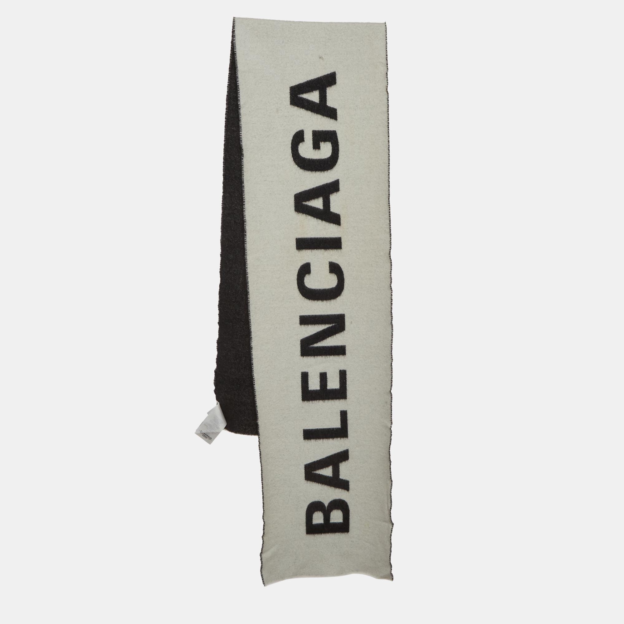 

Balenciaga Black Logo Wool Reversible Scarf