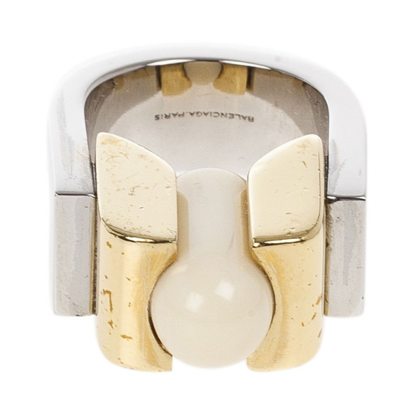 Balenciaga Round Slice Ivory Resin Women's Ring Size 56