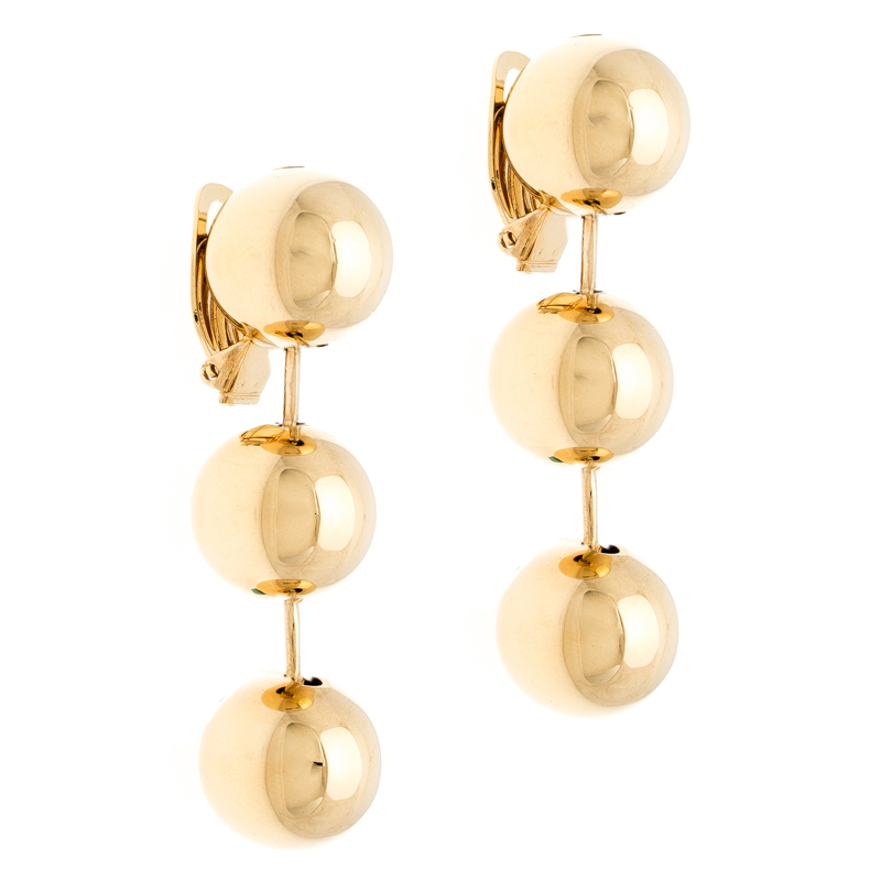 

Balenciaga Gold Tone Sphere Drop Clip On Earrings