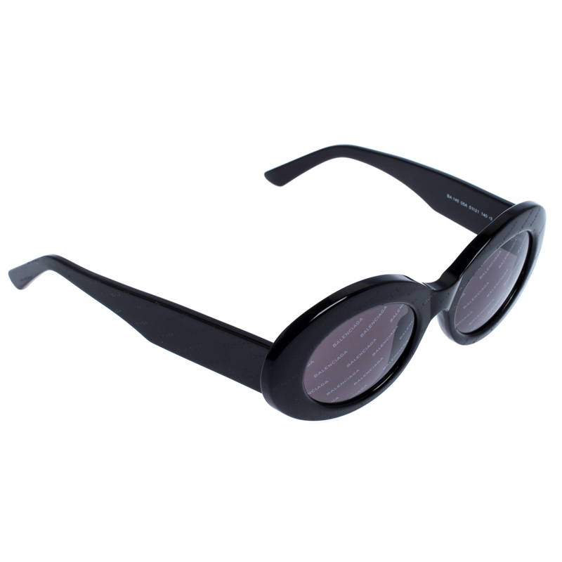 Pre Owned Balenciaga Black Logomania Oval Sunglasses