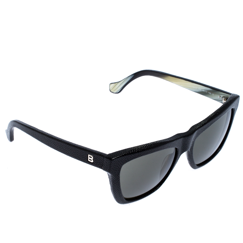 Pre Owned Balenciaga Black Caviar Embossed BA 57 Wayferer Sunglasses