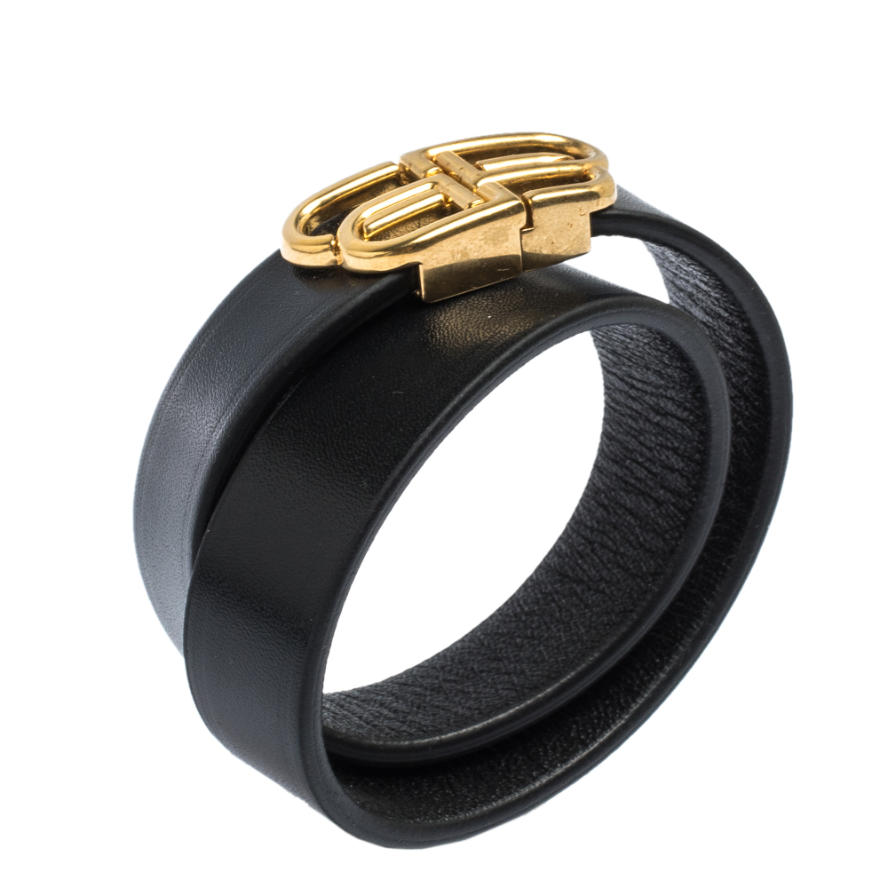 

Balenciaga Black Leather BB Double Wrap Bracelet
