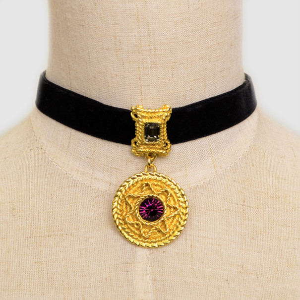 Pre Owned Balenciaga Purple Crystal Golden Necklace 