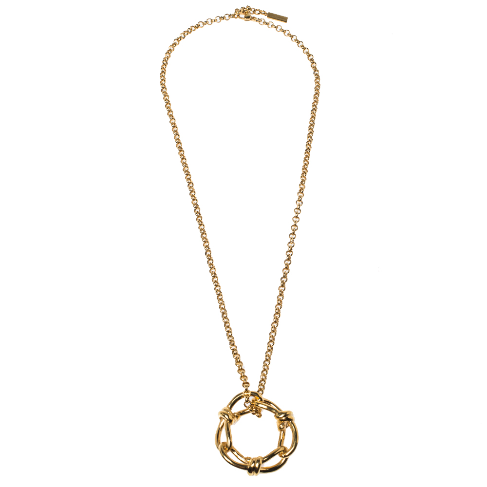 

Balenciaga Continuity Bow Round Pendant Gold Tone Necklace