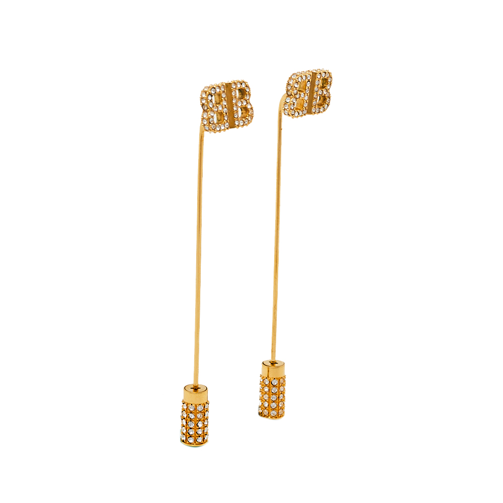 

Balenciaga Gold Tone BB Crystal Pin Drop Earrings