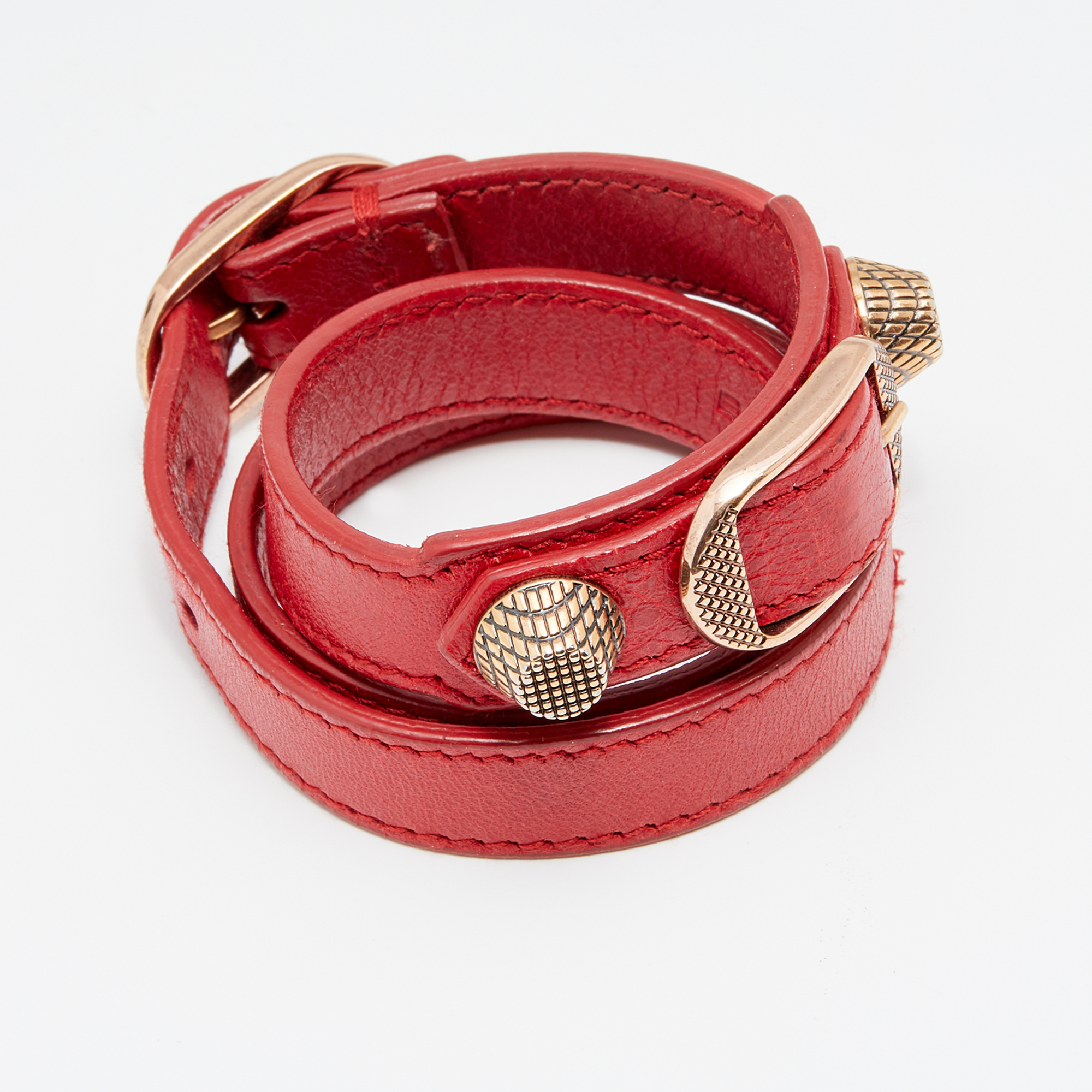 

Balenciaga Red Leather Studded Arena Tripe Tour Bracelet