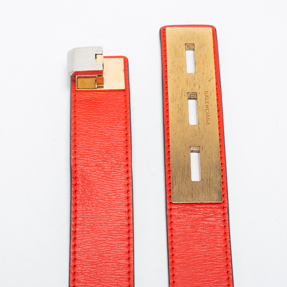 

Balenciaga Orange/Black Leather Buckle Belt