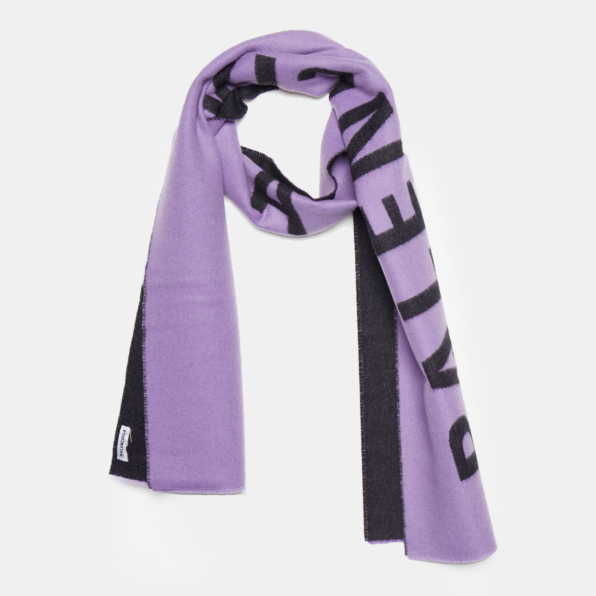 

Balenciaga Purple & Black Logo Intarsia Wool Stole